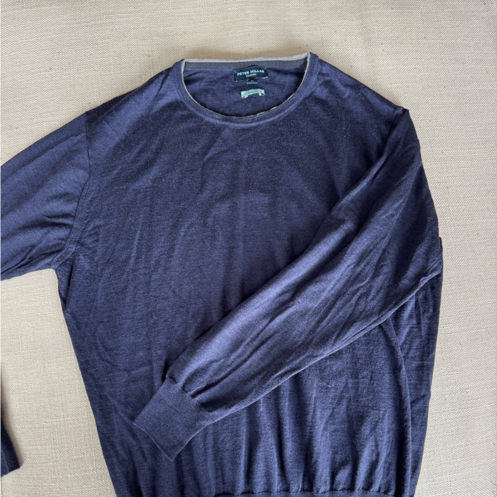 Peter Millar Dark Navy Blue Long Sleeve Silk and Merino Sweater